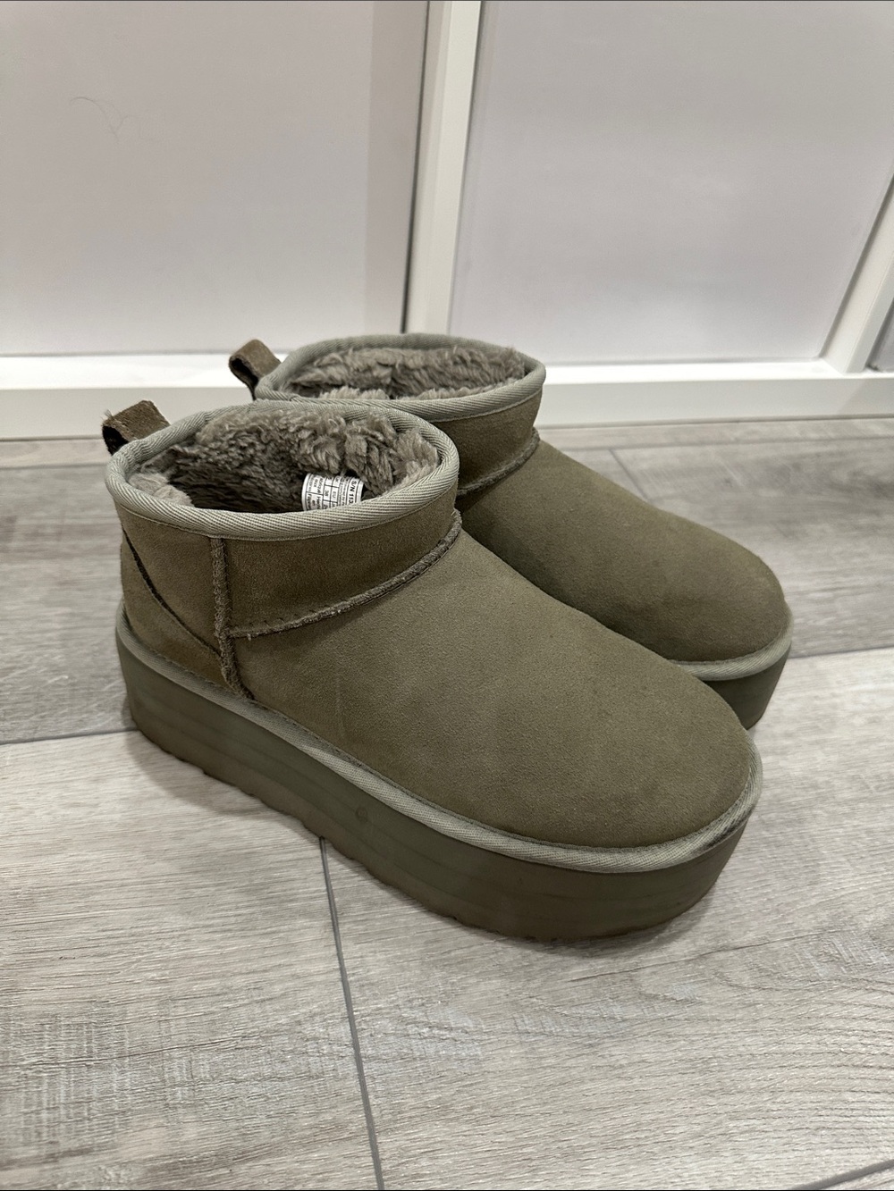 UGG Olive Suede Platform Ankle Slippers - Picture 3 of 8